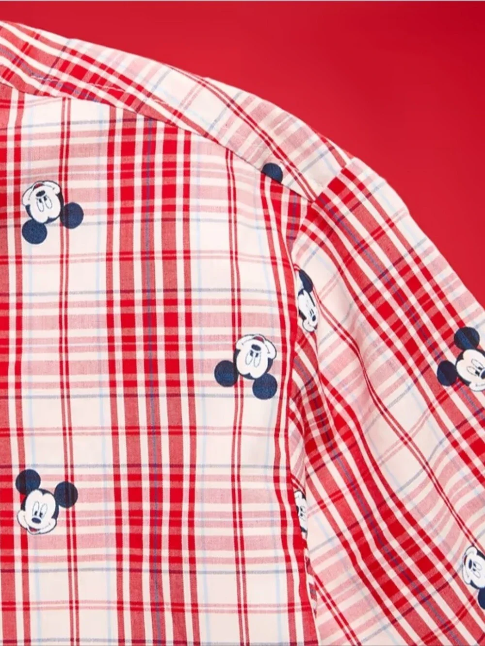 Old Navy X Disney Red Plaid Mickey Mouse Short-Sleeve Shirt- Boys Size 10-12